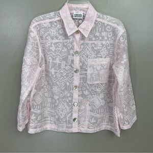 Chico’s Design Linen Blend Blouse Chicos size 1 Medium pink sheer wedding guest